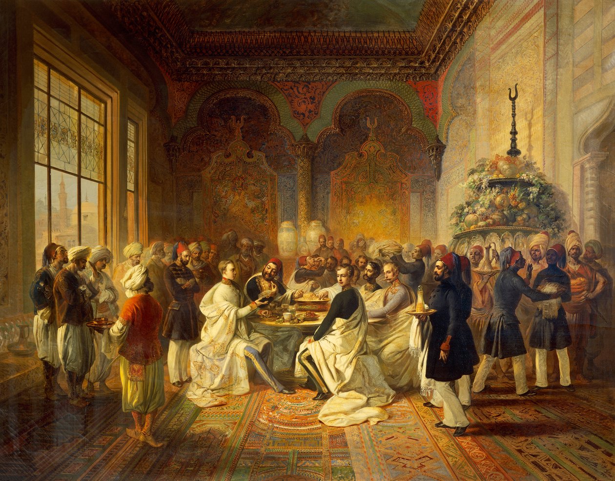 Lunch Provided in Smyrna, illustration from The trip of Maximilian of Habsburg and his Brother Charles Louis in the Mediterranean by Peter Johann Nepomuk Geiger