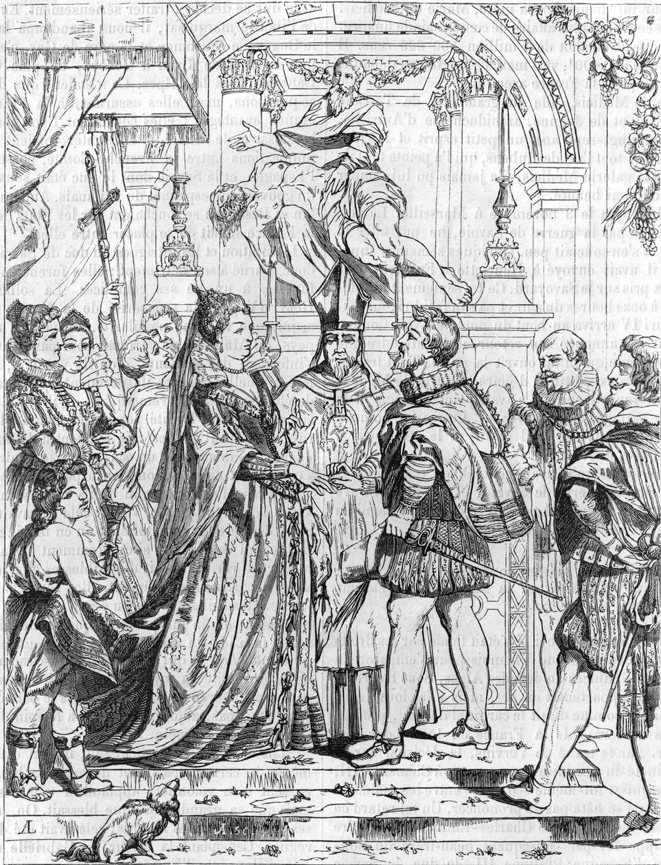 Marriage by proxy of Marie de Medicis with Henry IV in Florence, 5 October 1600. Engraving by Pierre Paul Rubens by Peter Paul (after) Rubens