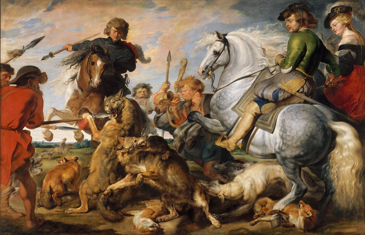Wolf and Fox Hunt by Peter Paul (and studio) Rubens