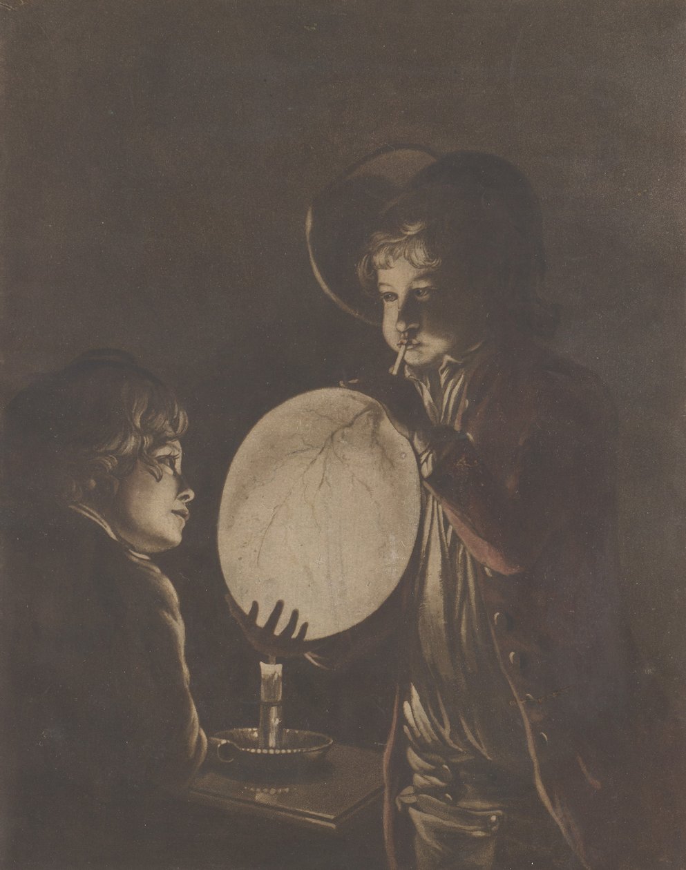 Two Boys Blowing a Bladder by Candle-light by Peter Perez Burdett