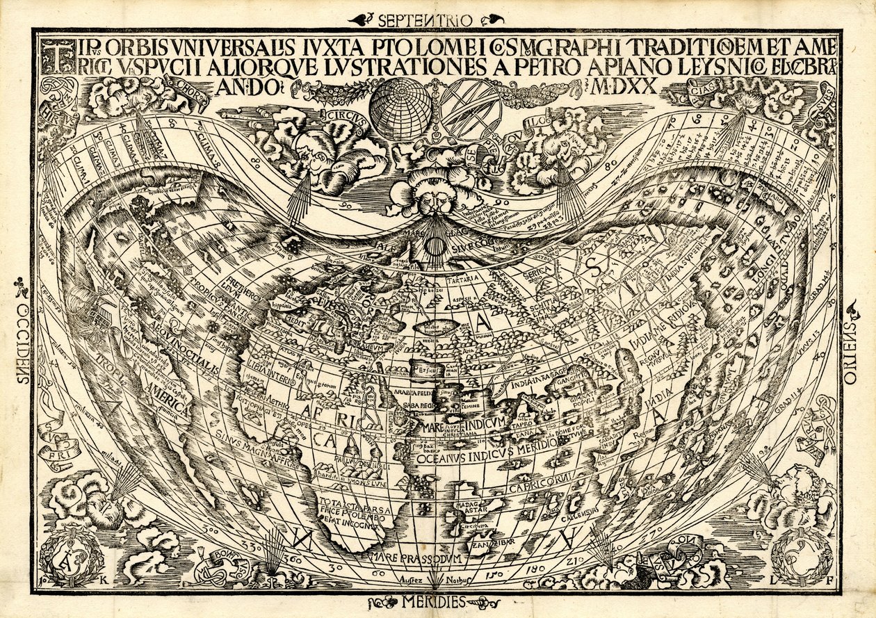 Tipus Orbis Universalis by Peter & Pomponius Mela Bienewitz Apian