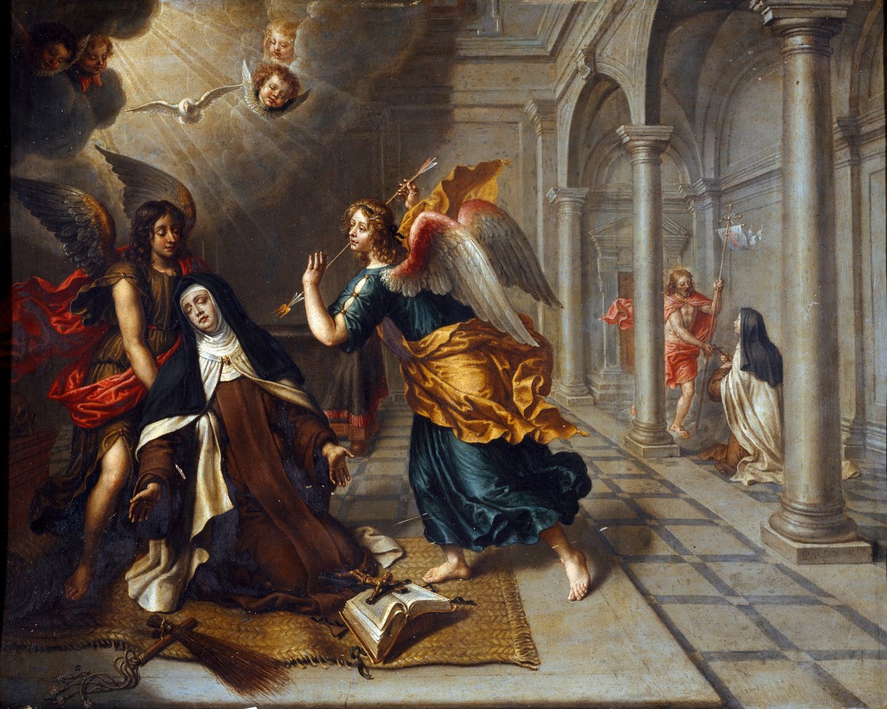 Saint Therese of Avila (of the Child Jesus) (1515-1582) meets the angel who pierces her heart with a golden dart by Peter Van Lindt (17th century) by Peter van Lint