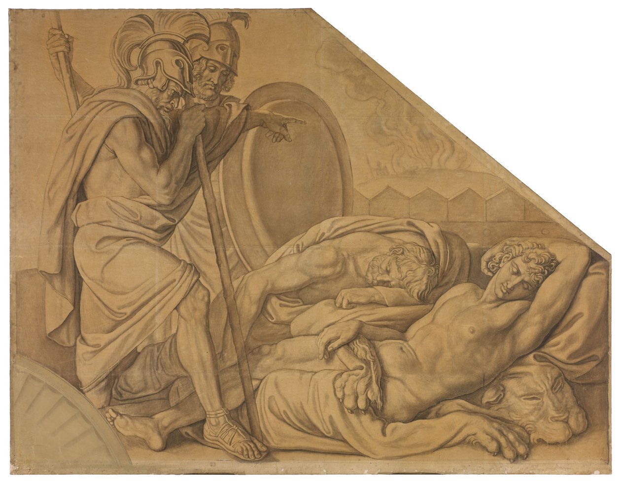 Nestor and Agamemnon Wake Diomedes. Cartoon for the Ceiling Paintings of the Munich Glyptothek by Peter von Cornelius