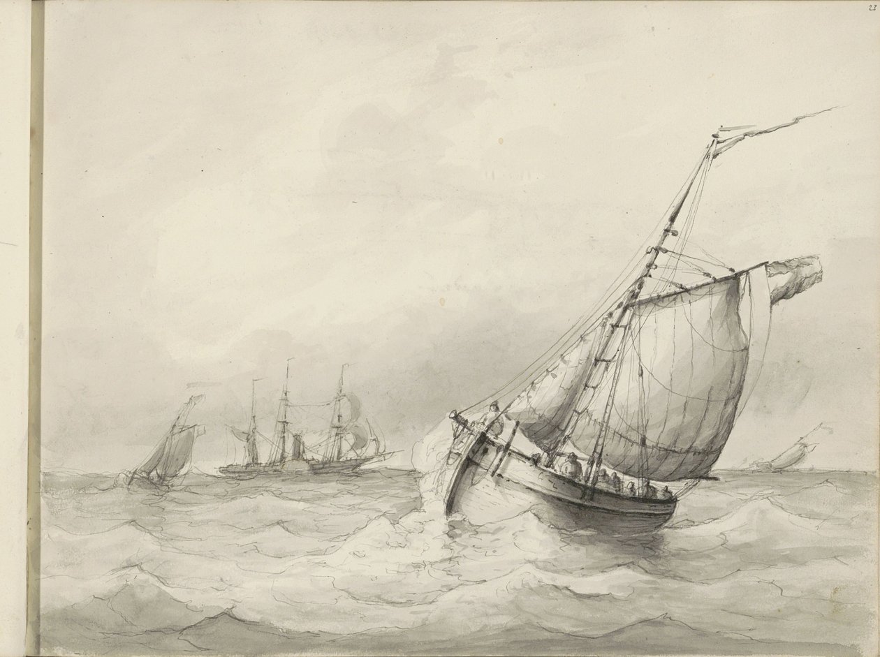 Sailing Ships at Sea by Petrus Johannes Schotel (circle of)