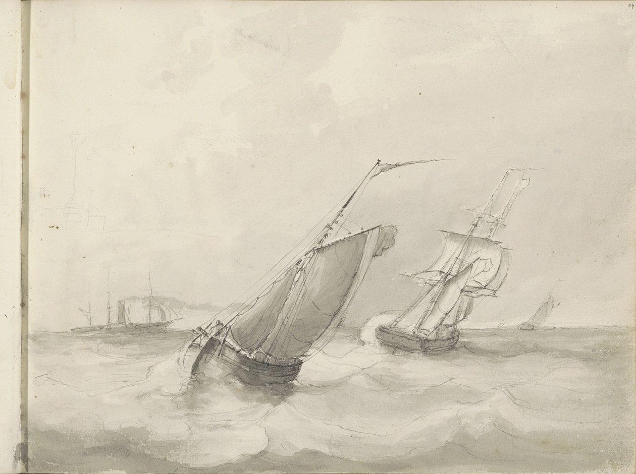 Sailing Ships at Sea by Petrus Johannes Schotel (circle of)