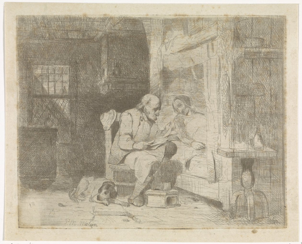 Old Man Reading to His Wife by Petrus Marius Molijn