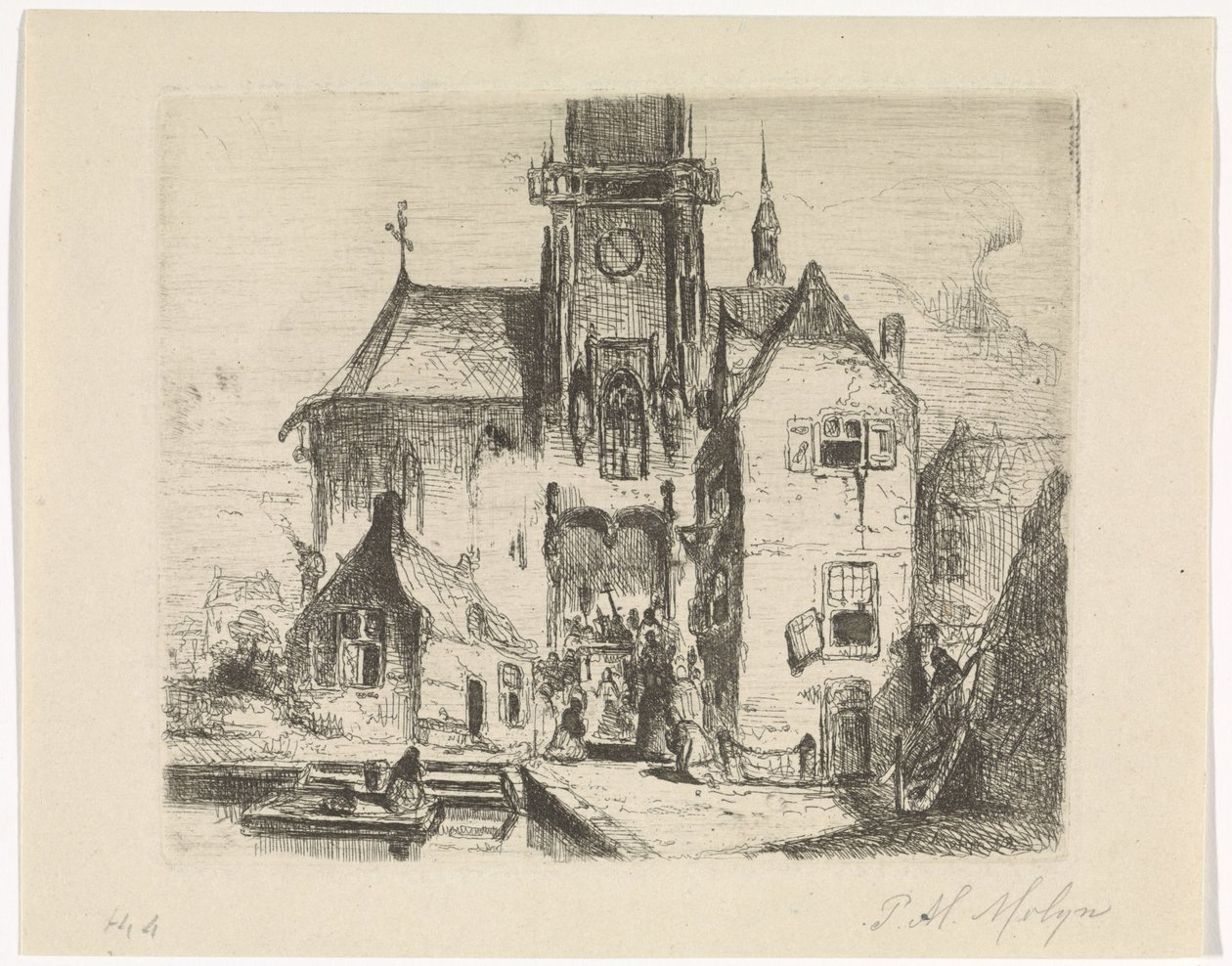 Procession in the doorway of a church by Petrus Marius Molijn
