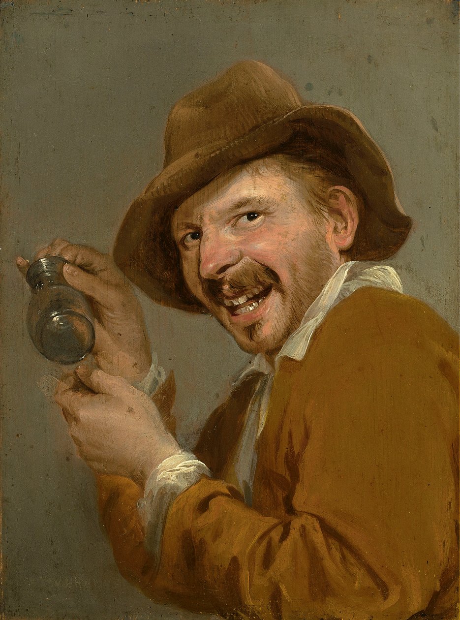 Taste: A Laughing Man with an Upturned Glass (from the series Personifications of the Five Senses) by Petrus Staverenus