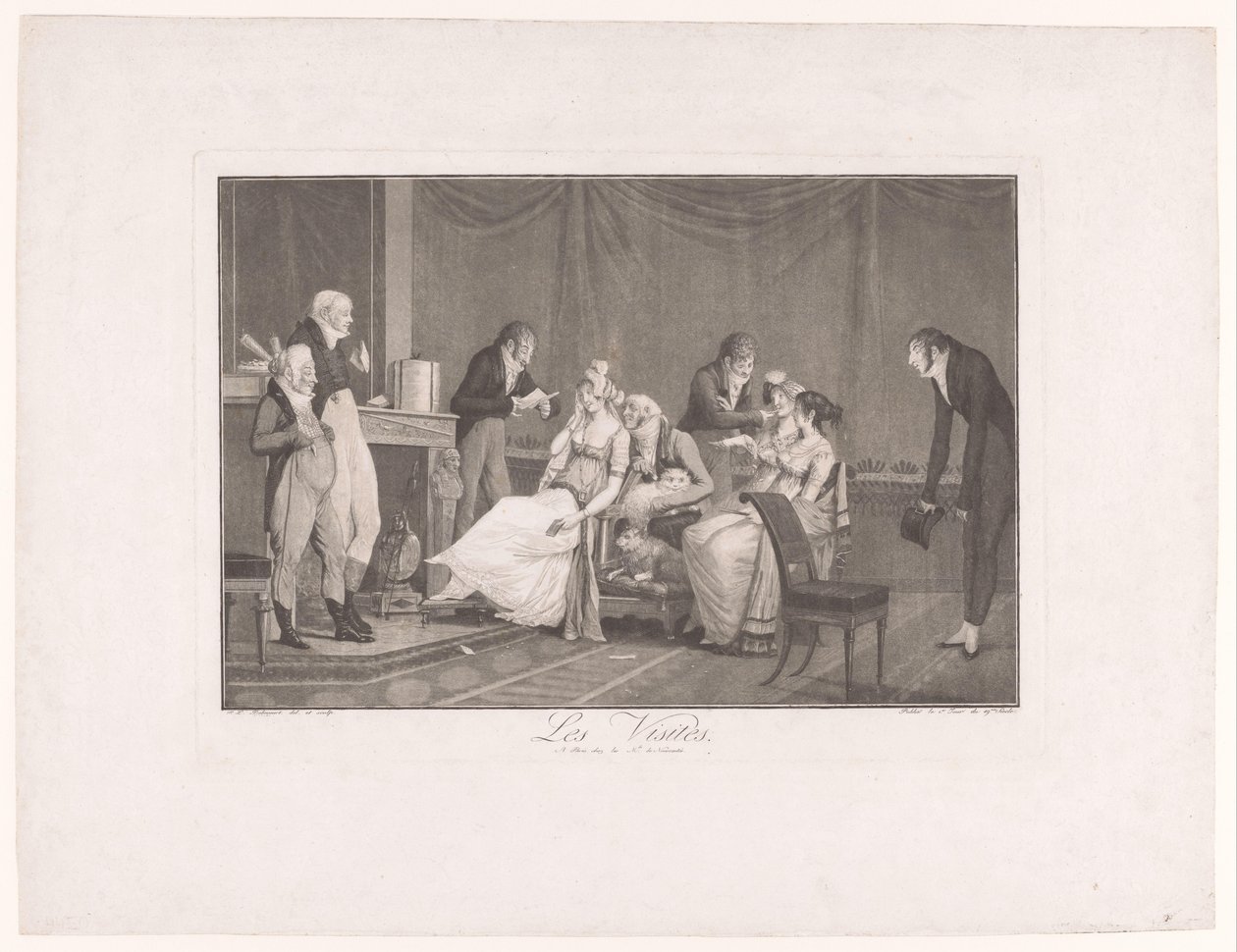 Group of Young Women and Men in an Interior (Les Visites) by Philibert Louis Debucourt
