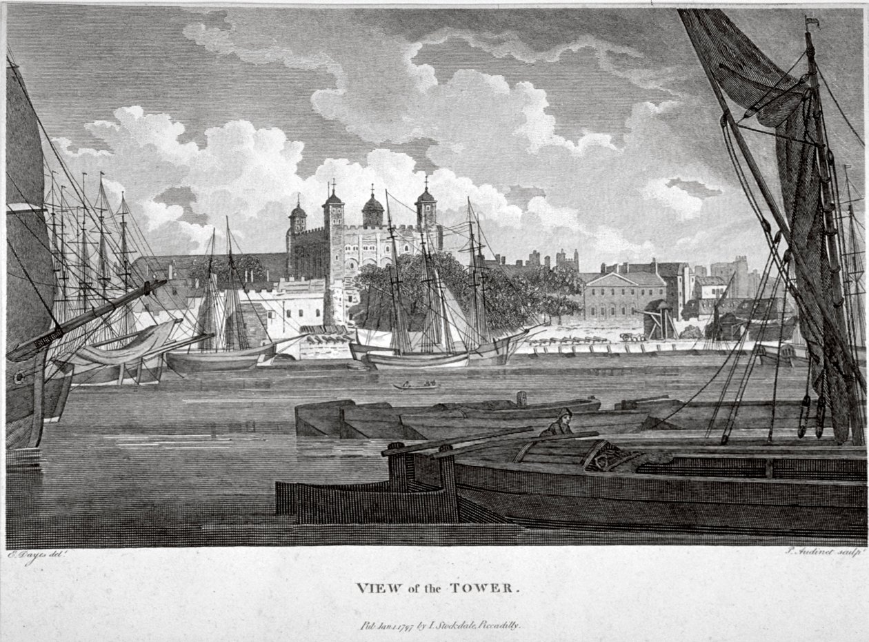 View of the Tower of London with boats on the River Thames, c1790 by Philip Audinet