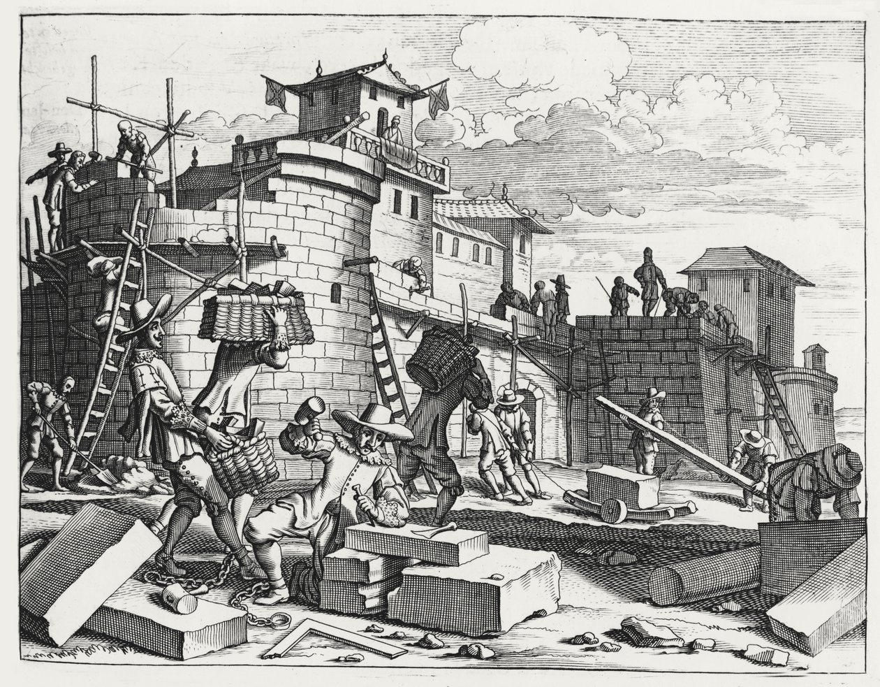 Portuguese Prisoners of War Build a Fort Near Kandy (engraving)