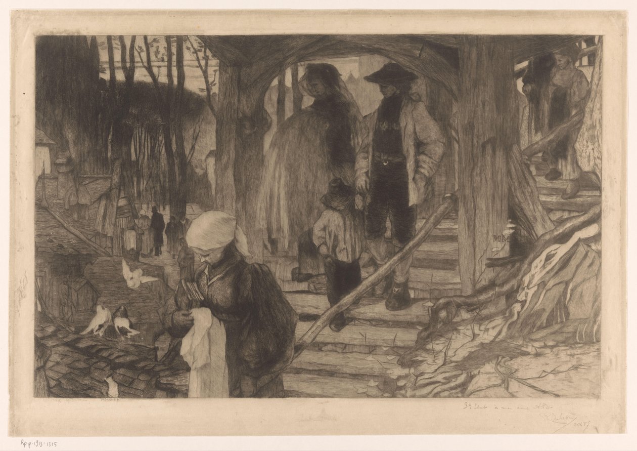 Farmers Descending a Staircase by Philip Zilcken (signed by artist)