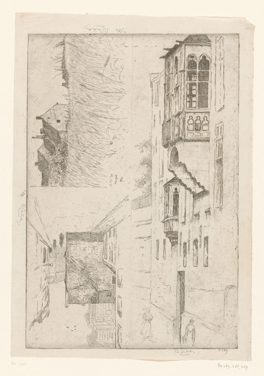 Cornfield with Houses and Two Views of Houses in a City by Philip Zilcken (signed by artist)