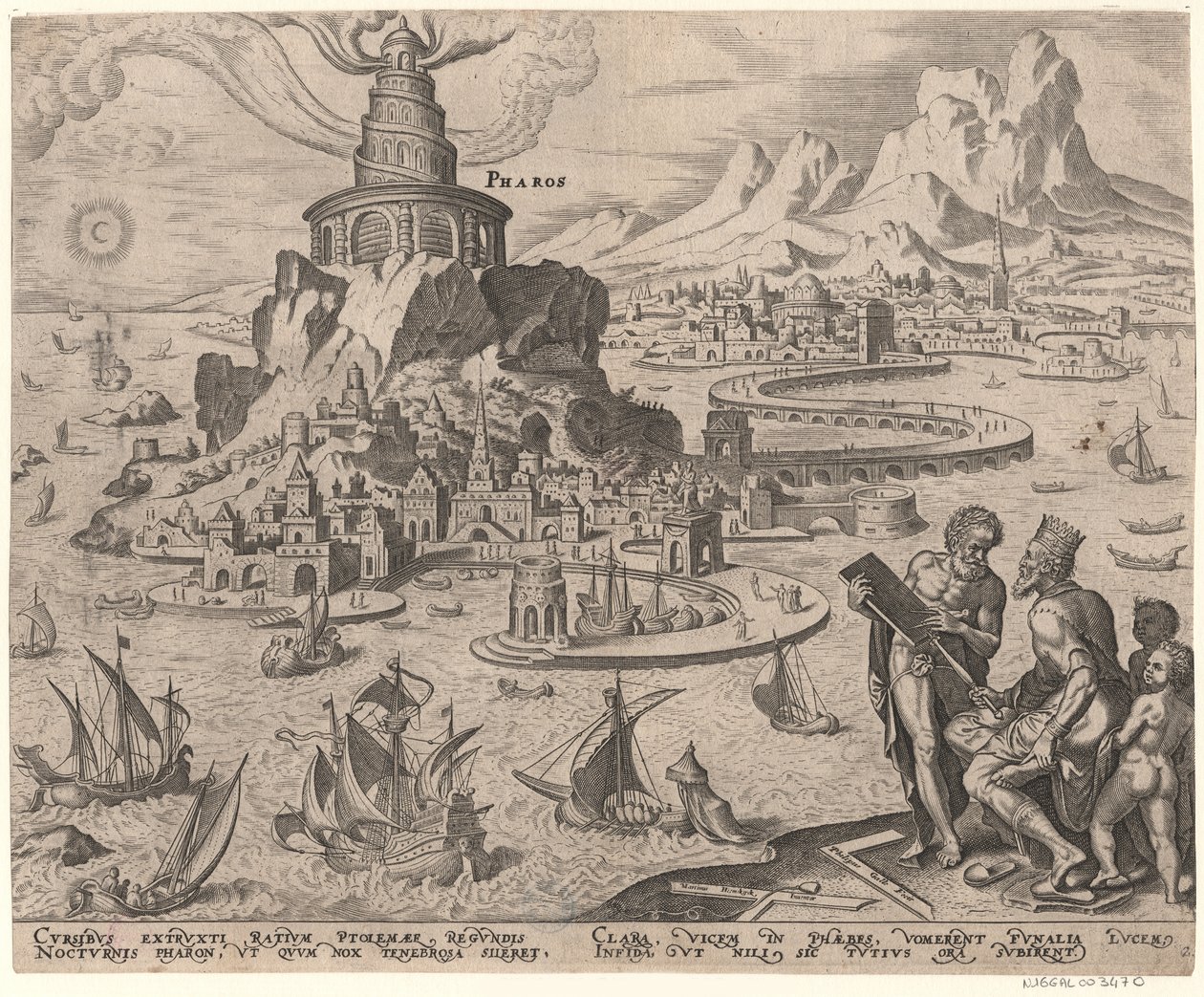 The Lighthouse at Alexandria from the series The Eighth Wonders of the World After Maarten van Heemskerck by Philipp Galle