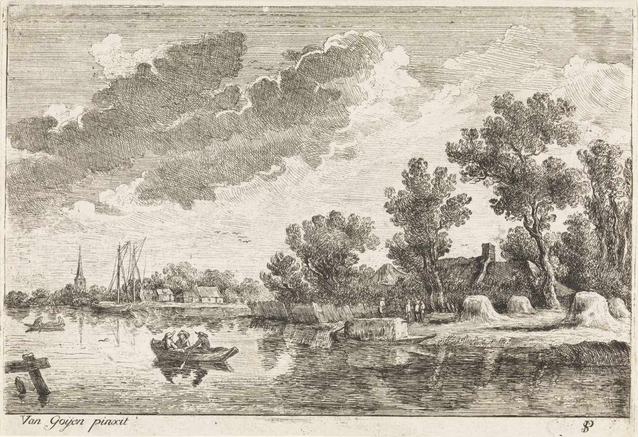 River Landscape with Rowboat by Philippe Lambert Joseph Spruyt