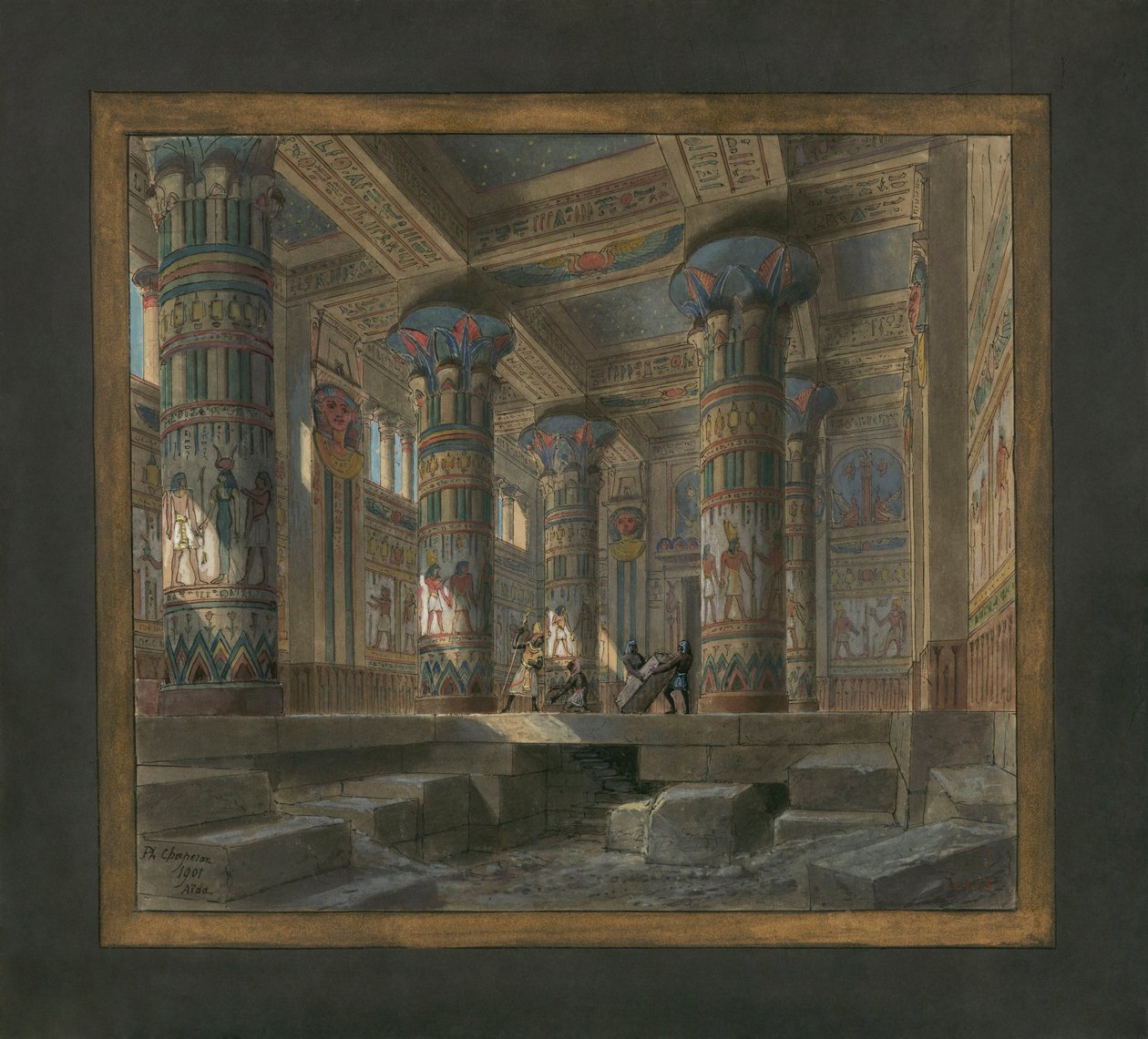 Scenography of Philippe Chaperon for the opera Aida by Giuseppe Verdi (1813-1901): the temple of Isis by Philippe Marie Chaperon