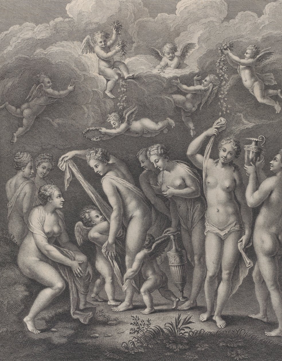 Hera, Aphrodite, and Athena Preparing Themselves for the Contest of Beauty by Philippe Simonneau