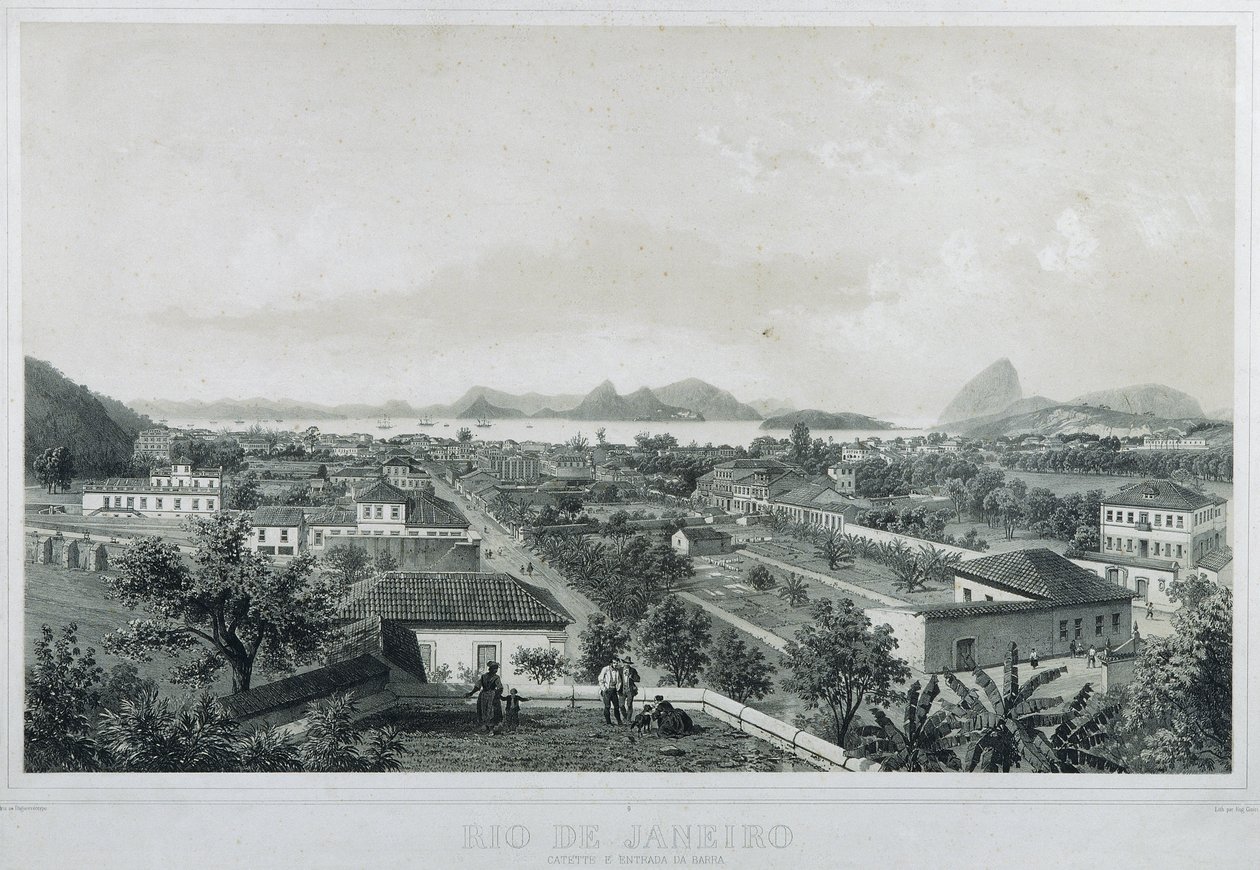 Nine panoramic views of Rio de Janeiro: Catette e entrada da Barra by Philippe and Ciceri Eugene Benoist