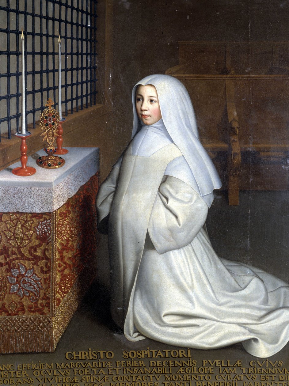 Portrait of Marguerite Périer, inmate of the convent of Port Royal des Champs and niece of Pascal (To Christ the Savior: Marguerite Périer, a 10-year-old girl whose left eye was healed in contact with the invigorating thorn) by Philippe de (attr. to) Champaigne