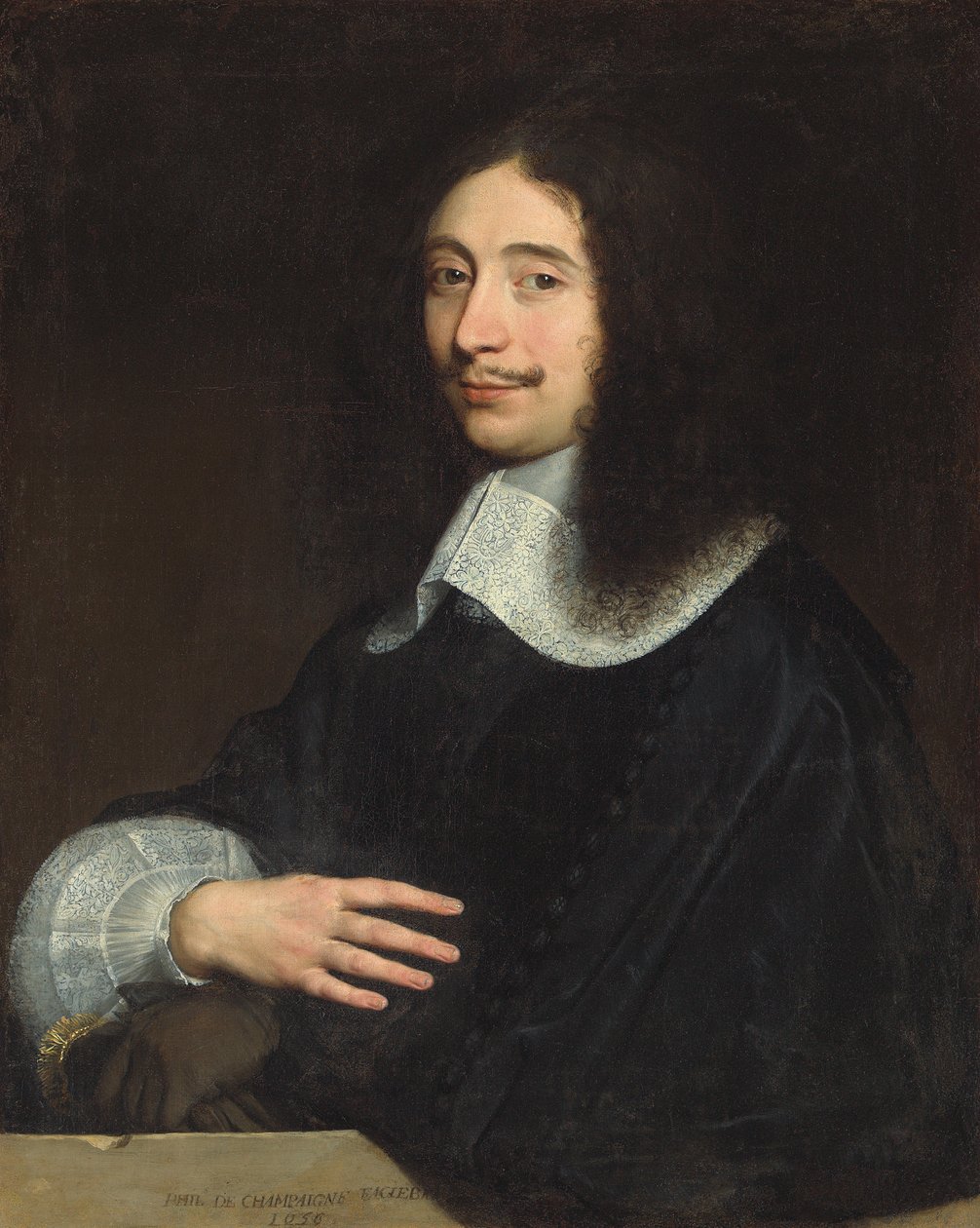 Portrait of a Gentleman, Traditionally Identified as Noël de Bullion, Half-Length, in Black with Lace Collar and Sleeve, His Gloves in His Left Hand by Philippe de Champaigne