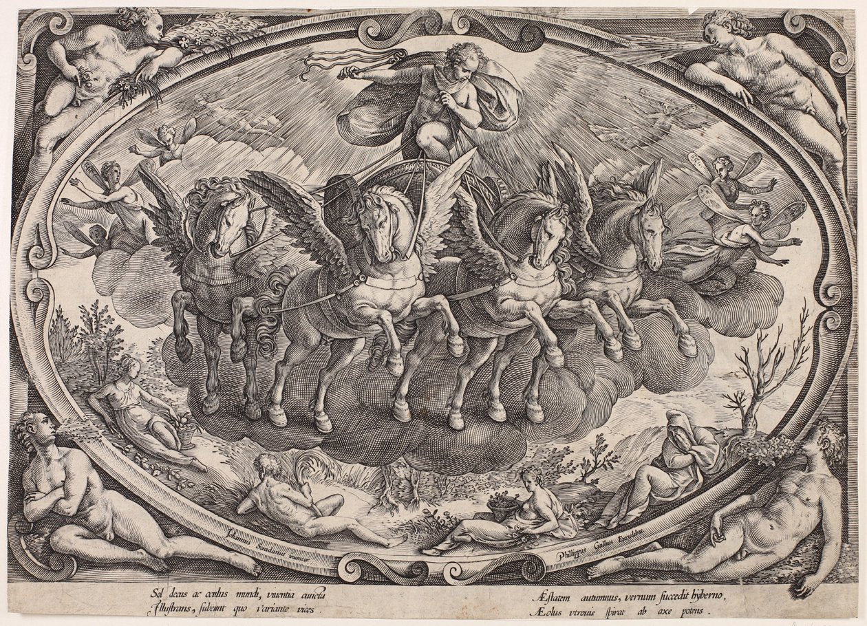 Apollo (Sol) with the Sun Chariot (The Four Seasons with the Sun, Title Page) by Philips Galle