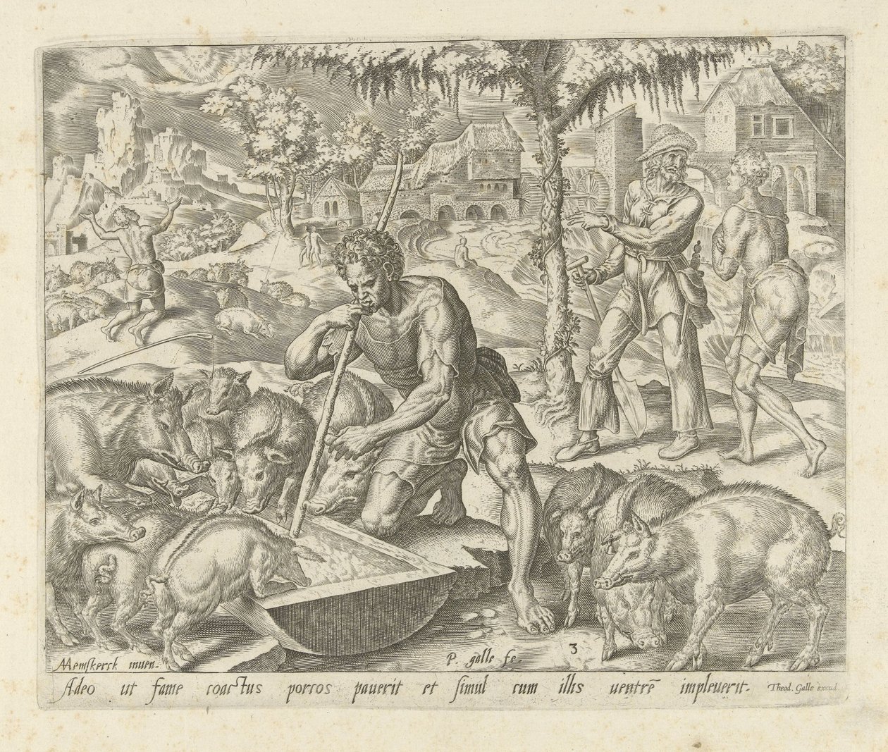 The Prodigal Son as a Swineherd Parable of the Prodigal Son (series title) by Philips Galle