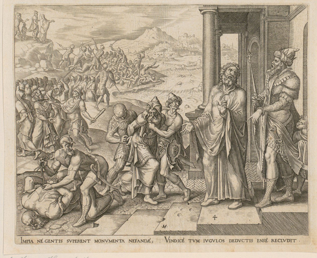 Capture and Killing of the Priests of Baal, Plate 4 of the Series "The Story of Elijah and the Priests of Baal" by Philips Galle