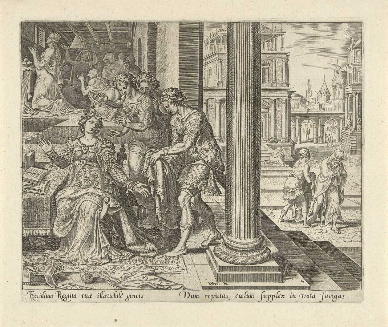 Esther Hears from Her Maids that Mordecai Wears Mourning Clothes (History of Esther series) by Philips Galle