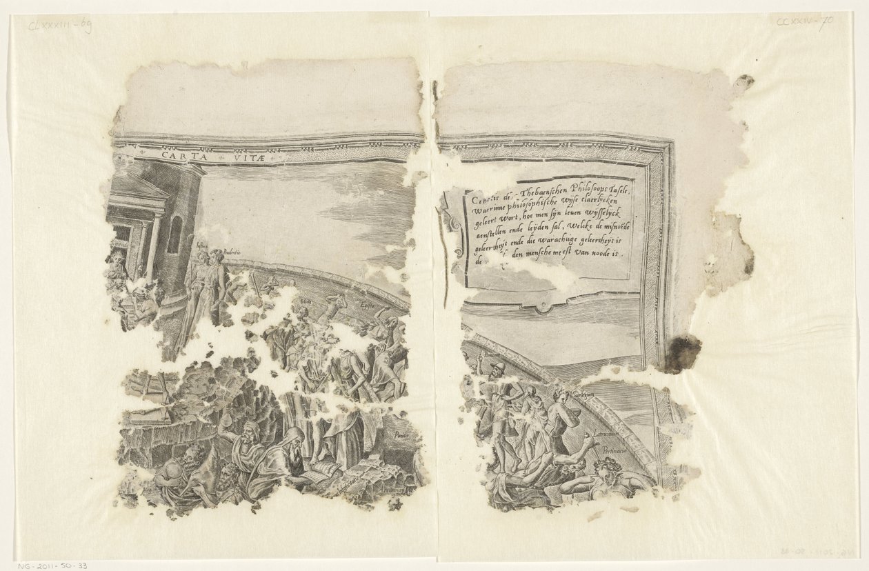 Upper Right Corner of a Print of the Scene of Cebes (Tabula Cebetis Carta Vitae) by Philips Galle
