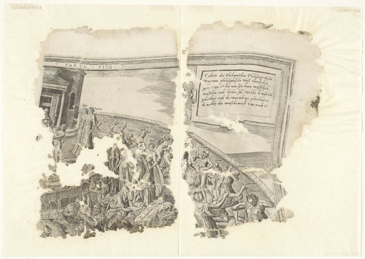 Upper Right Corner of a Print of the Scene of Cebes (Tabula Cebetis Carta Vitae) by Philips Galle