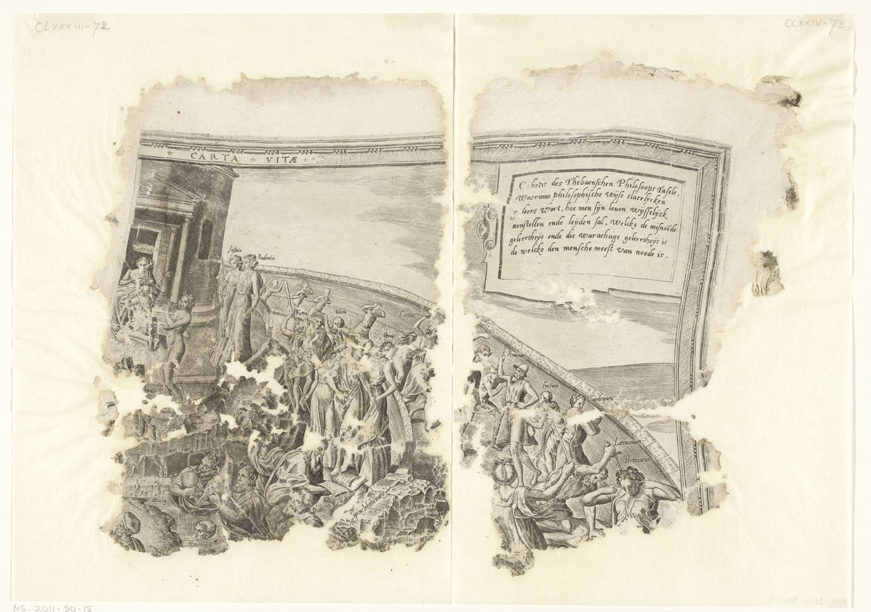 Upper Right Corner of a Print of the Scene of Cebes (Tabula Cebetis Carta Vitae) by Philips Galle