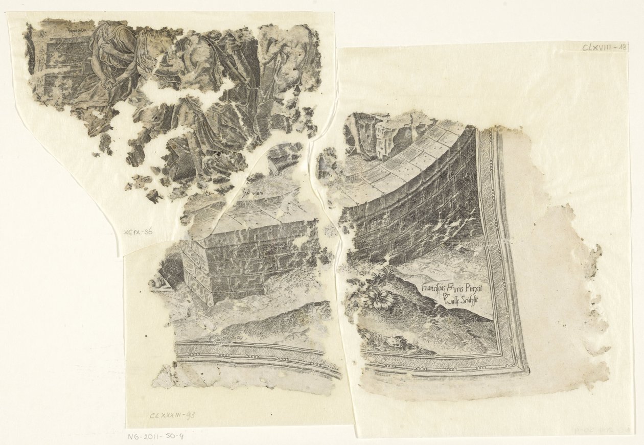 Lower Right Corner of a Print of the Scene of Cebes (Tabula Cebetis Carta Vitae) by Philips Galle