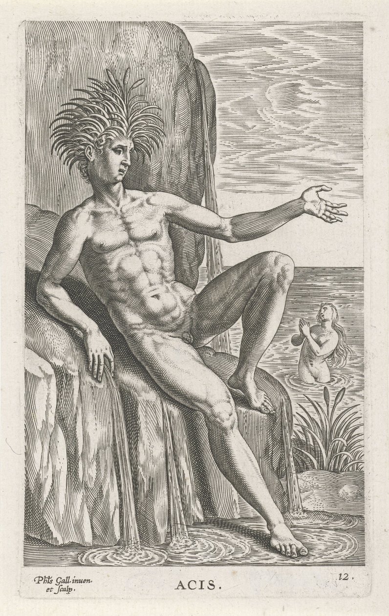 River God Acis (title on object) River and Sea Gods (series title) Semideorum Marinorum amnicorumque sigillariae imagines perelegantes by Philips Galle