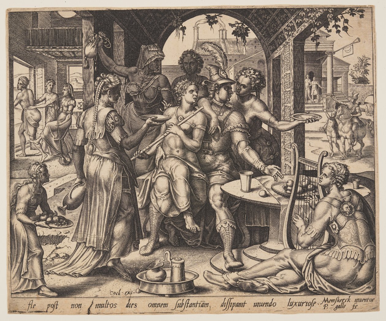 The Prodigal Son Squandering his Inheritance on Harlots, from The Parable of the Prodigal Son by Philips Galle