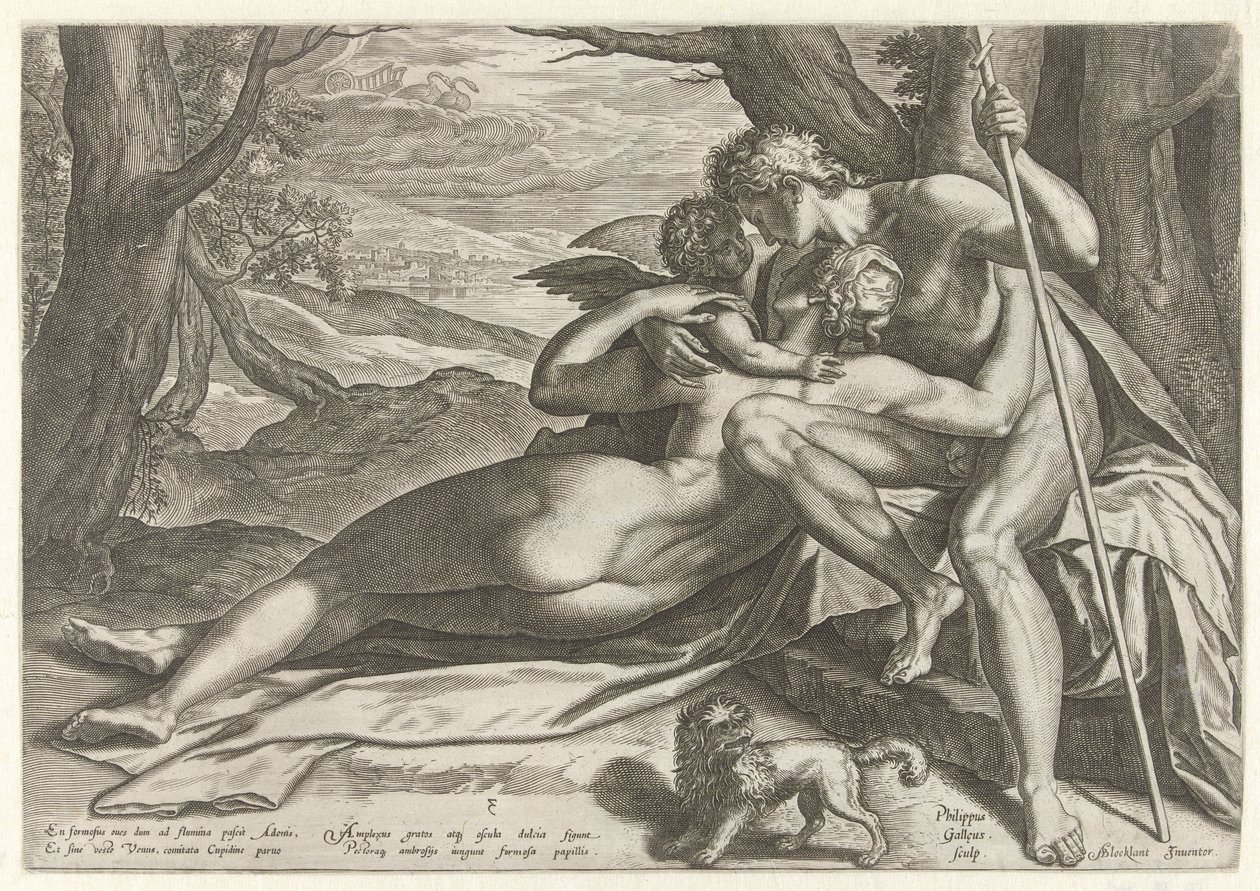 Venus and Adonis with Cupid by Philips Galle