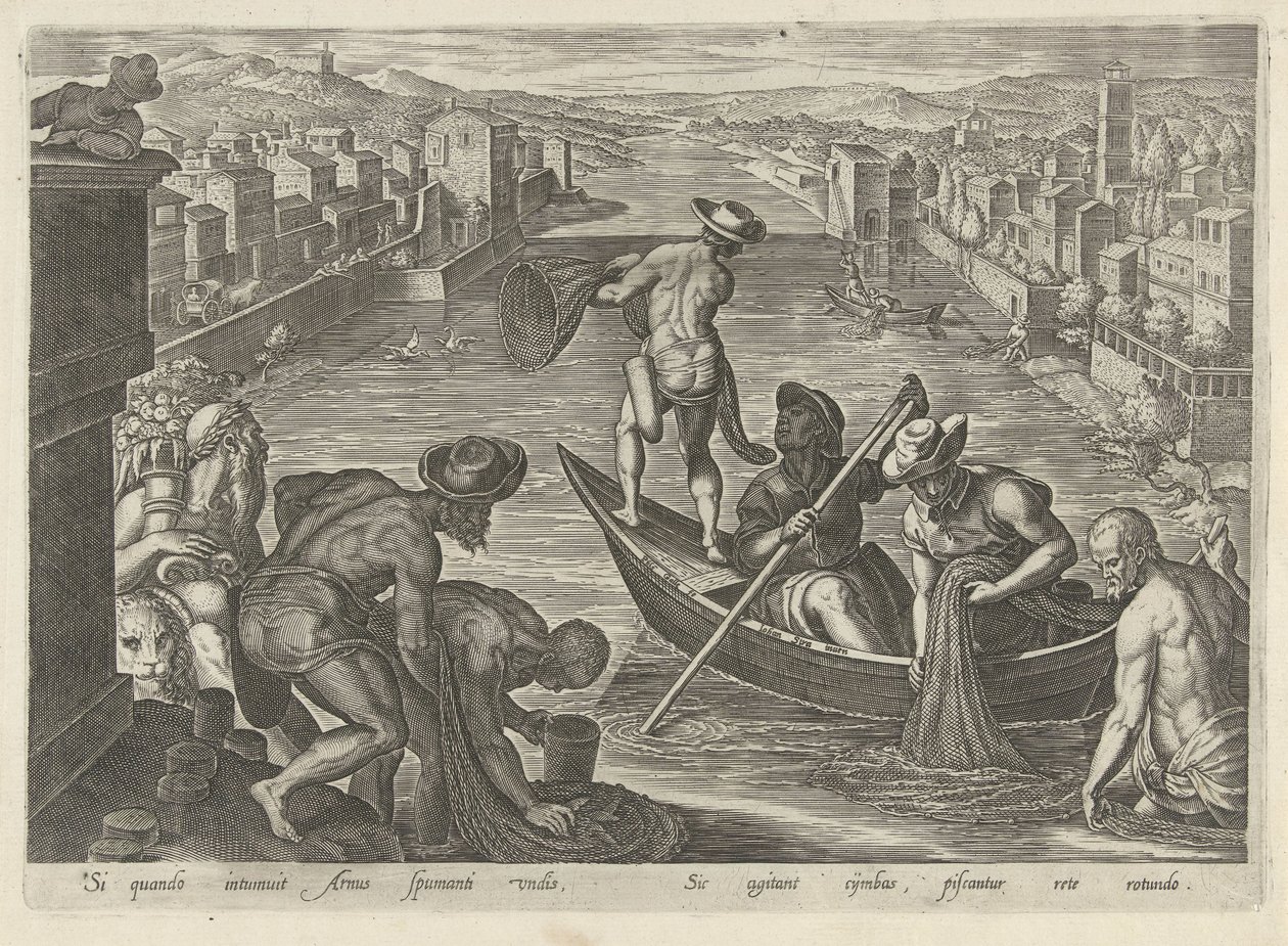 Fishing with a Net (series title: Hunting Scenes) by Philips Galle
