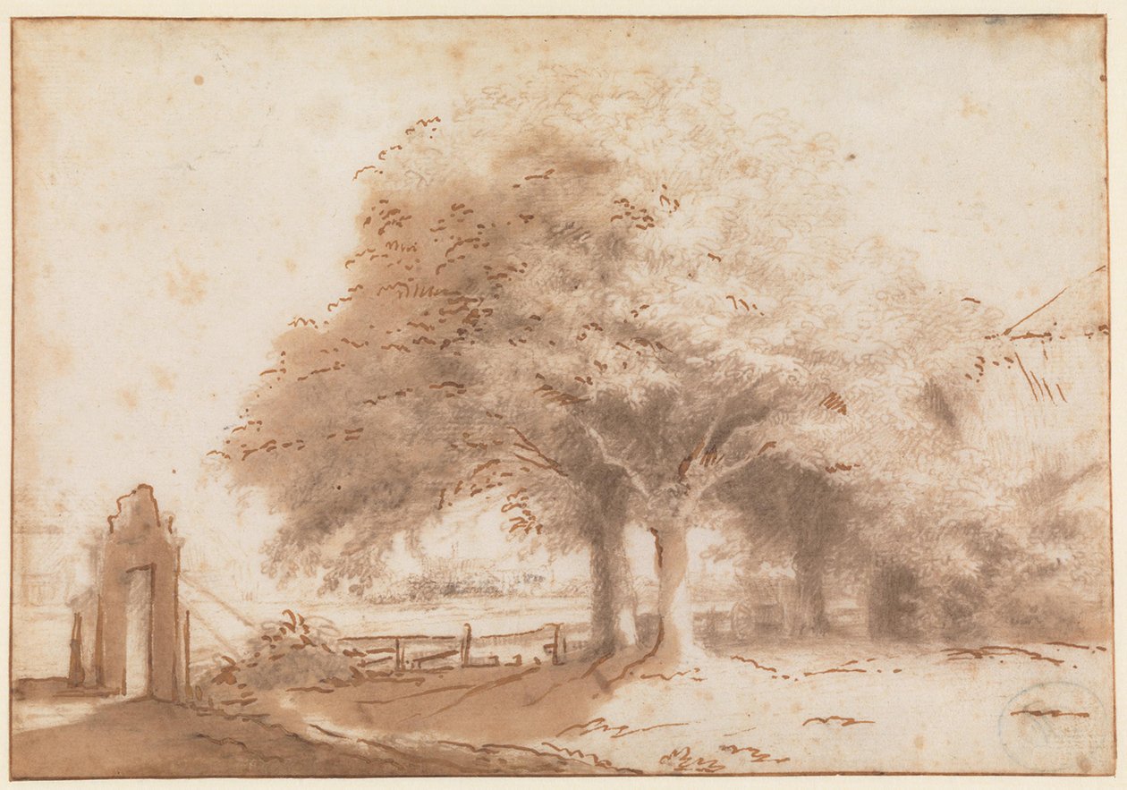 Tall Trees in Front of a Farm by Philips Koninck