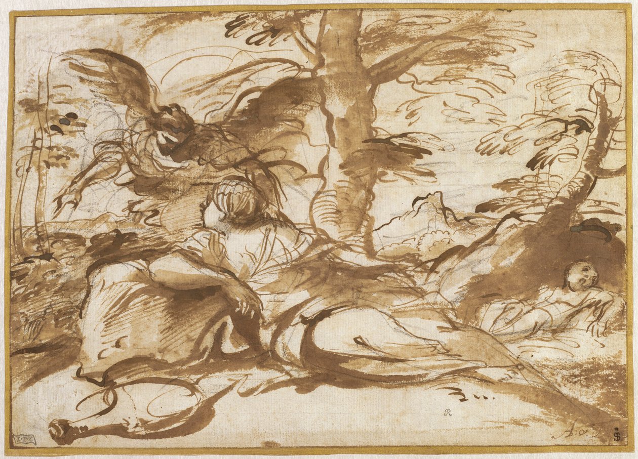 The Angel Appearing to Hagar in the Desert (recto) by Pier Francesco Mola