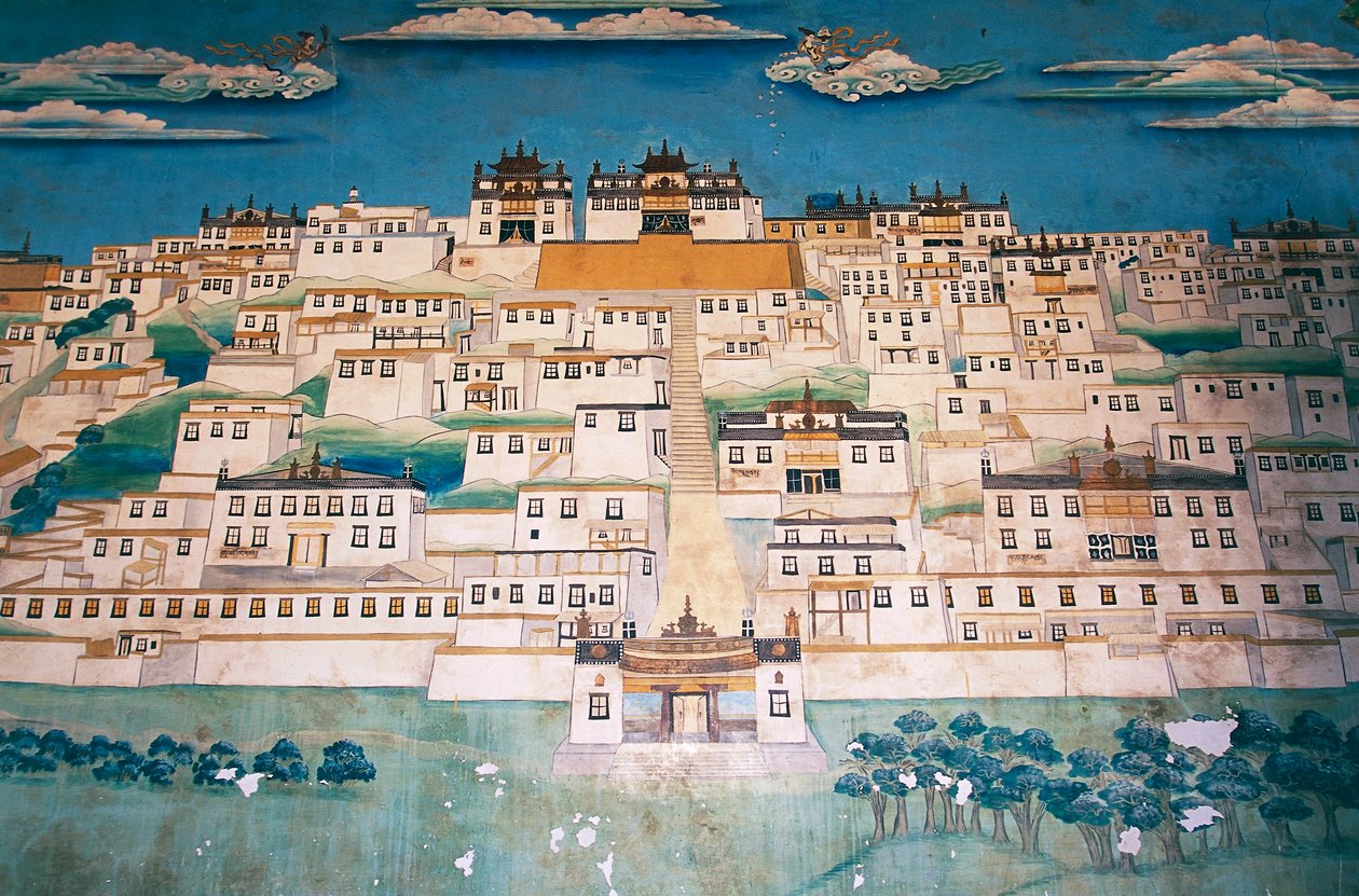 Fresco depicting the city in Ganden Sumtsenling Monastery, Zhongdian, Yunnan Province, China by Blaise Nicolas Le Sueur