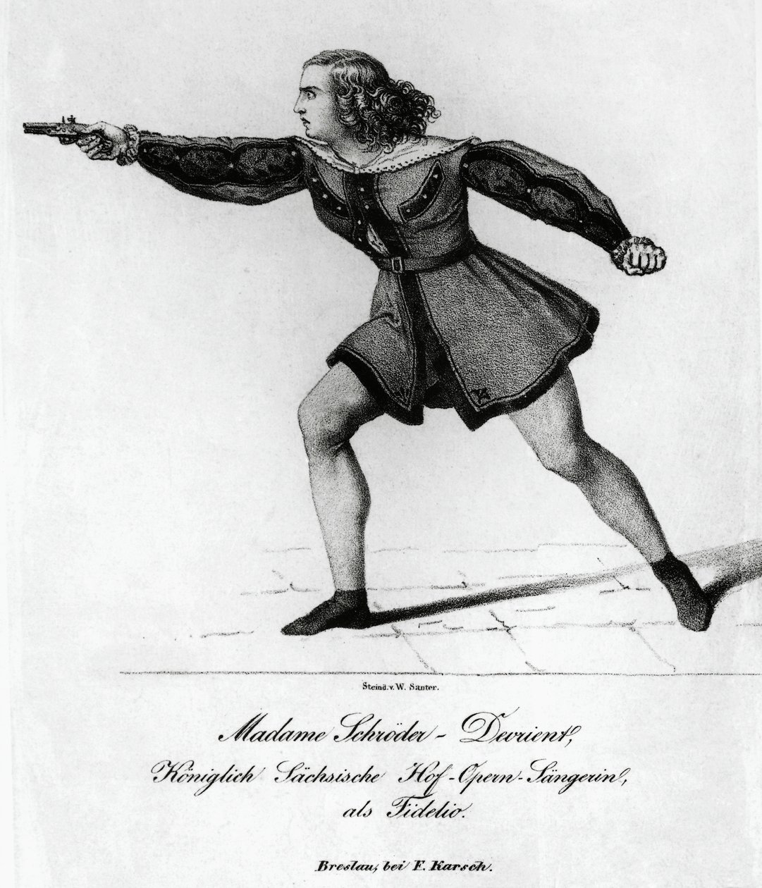 Portrait of Wilhelmine Schroder-Devrient, German soprano, in role of Leonora in Fidelio or Conjugal Love, by Ludwig van Beethoven by Blaise Nicolas Le Sueur