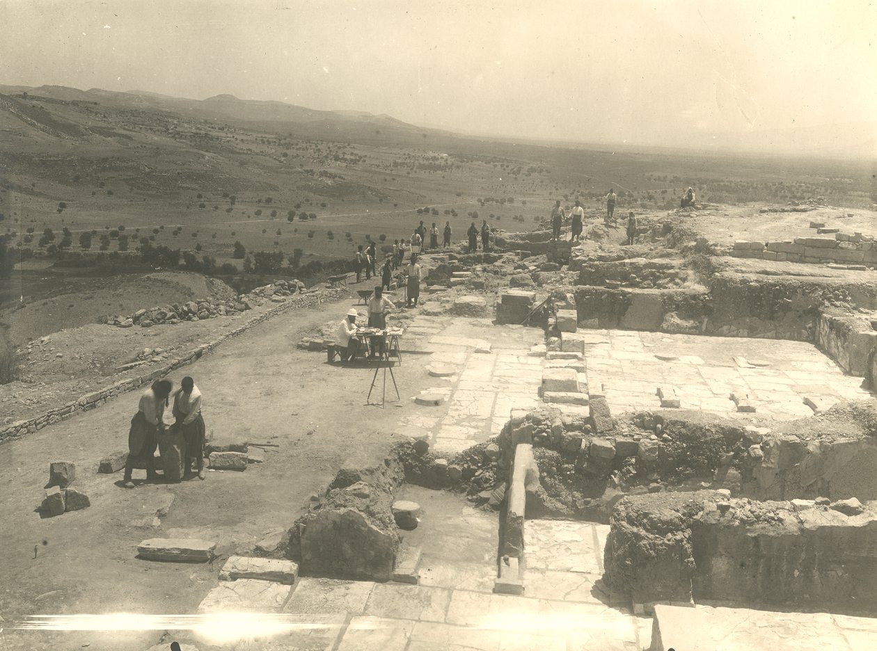 View of excavations of Phaistos palace, Italian archaeological mission led by Luigi Pernier and Federico Halbherr, Crete, Greece by Blaise Nicolas Le Sueur