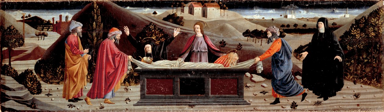 Polyptych of the Misericordia: Around the Body of Jesus Christ: Saint John, the Virgin Mary, Saint Mary Magdalena, Saint Joseph of Arimathia and Saint Nicodema by Piero della (school of) Francesca