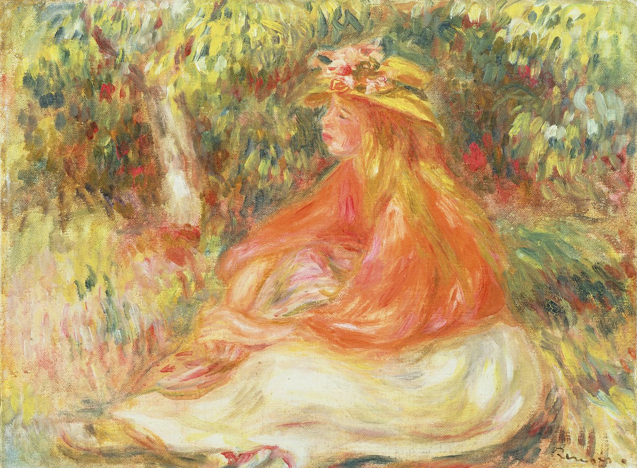 Girl Seated in a Landscape by Pierre-Auguste Renoir