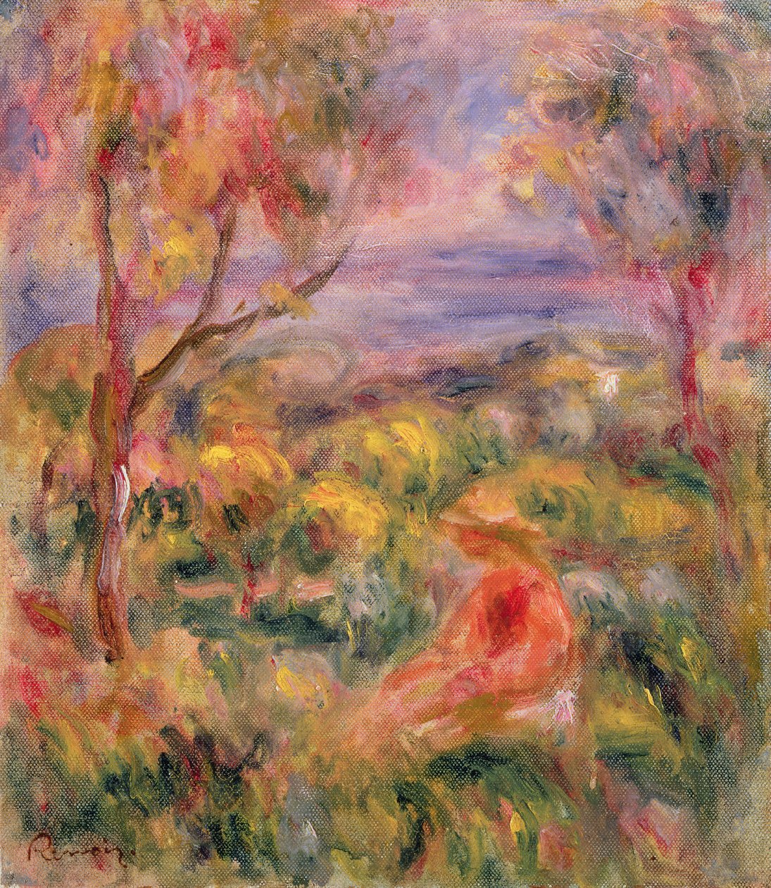 Girl and Two Trees in a Landscape by Pierre-Auguste Renoir