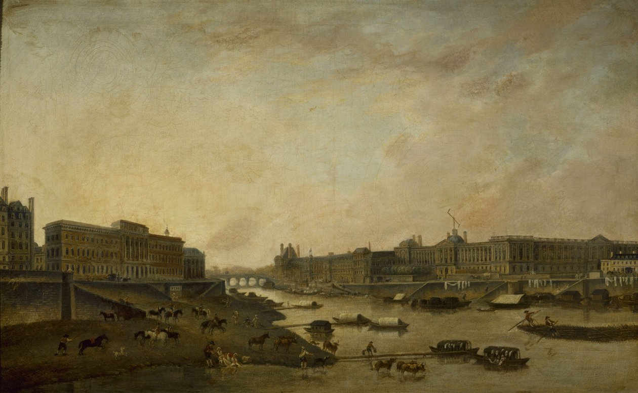 The Hôtel de la Monnaie and the Louvre, seen from the Pont-Neuf, circa 1800 by Pierre-Antoine Demachy