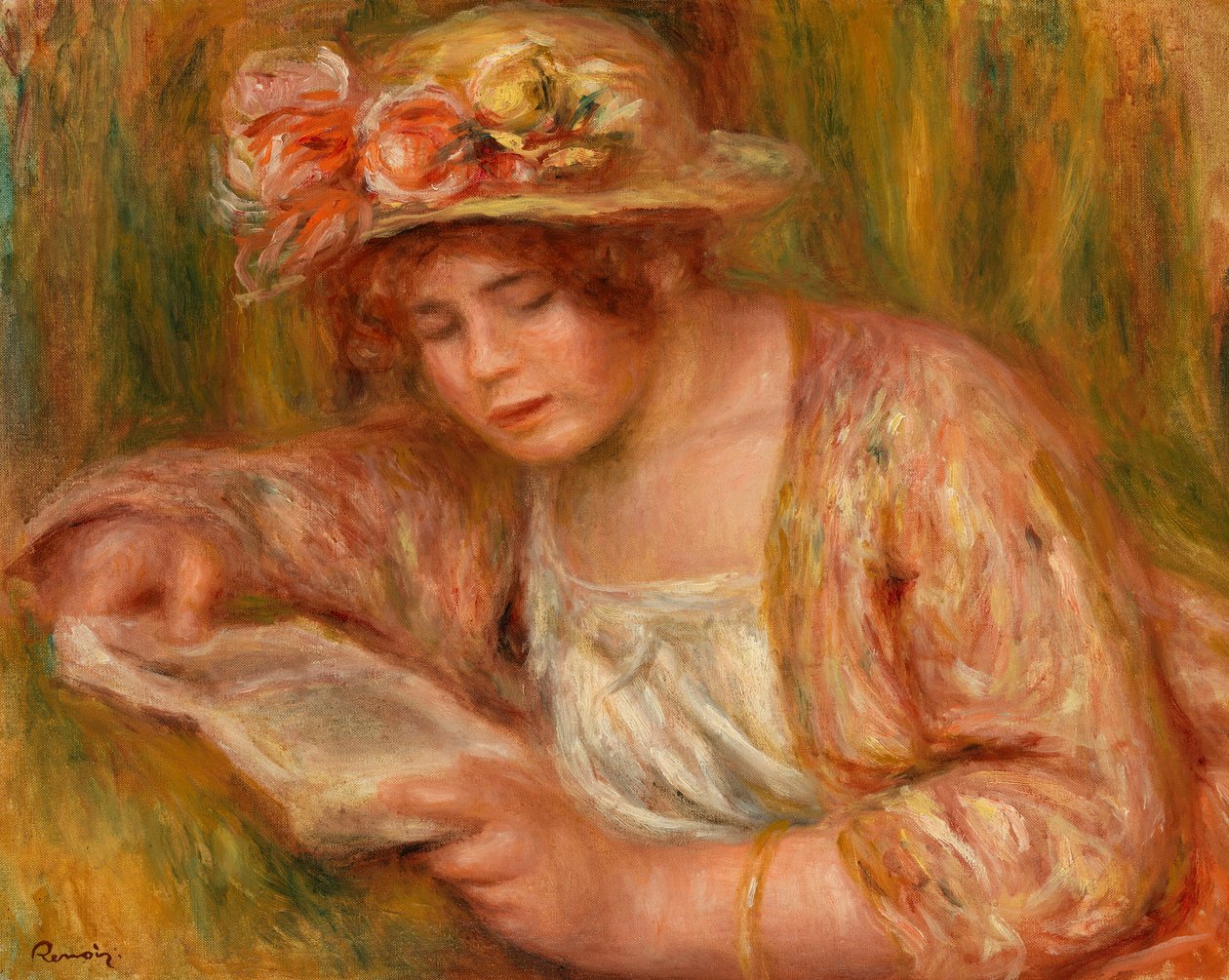 Andrée in a Hat, Reading by Pierre-Auguste Renoir