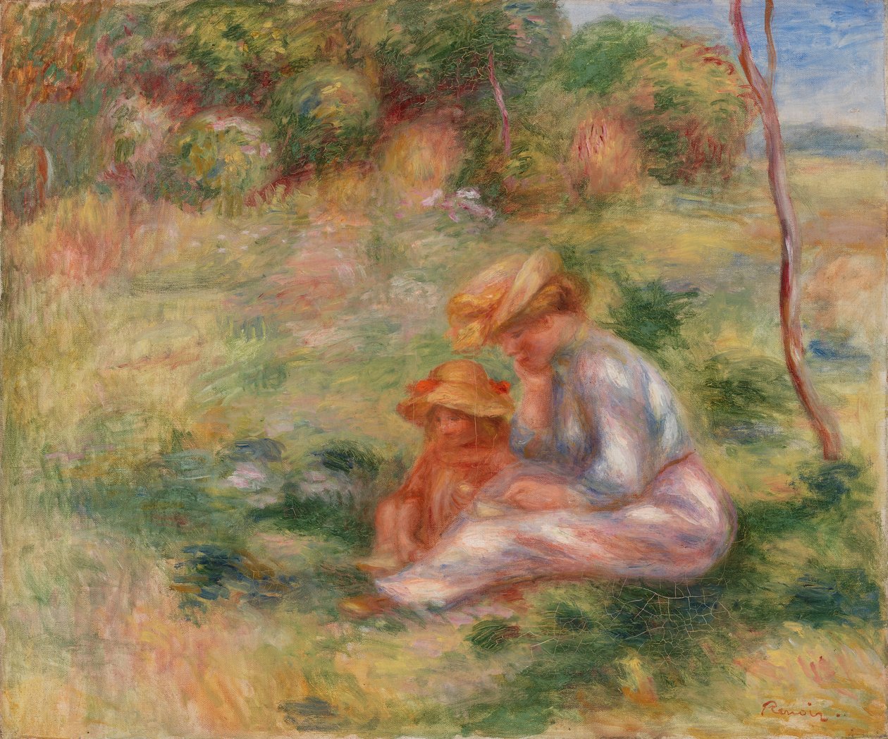 Woman and Child in the Grass by Pierre-Auguste Renoir