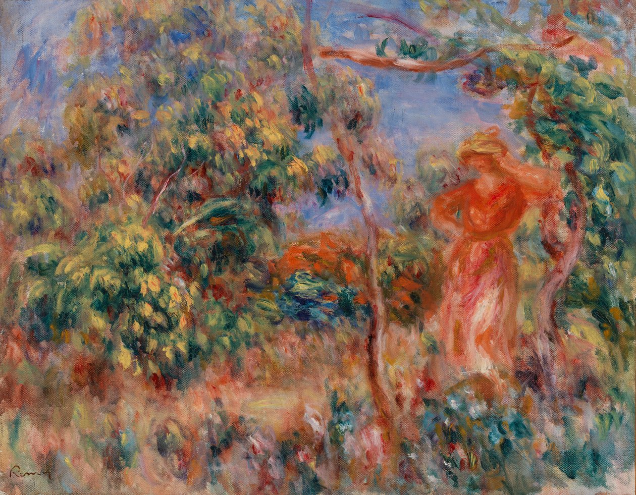 Woman in Red in a Landscape by Pierre-Auguste Renoir