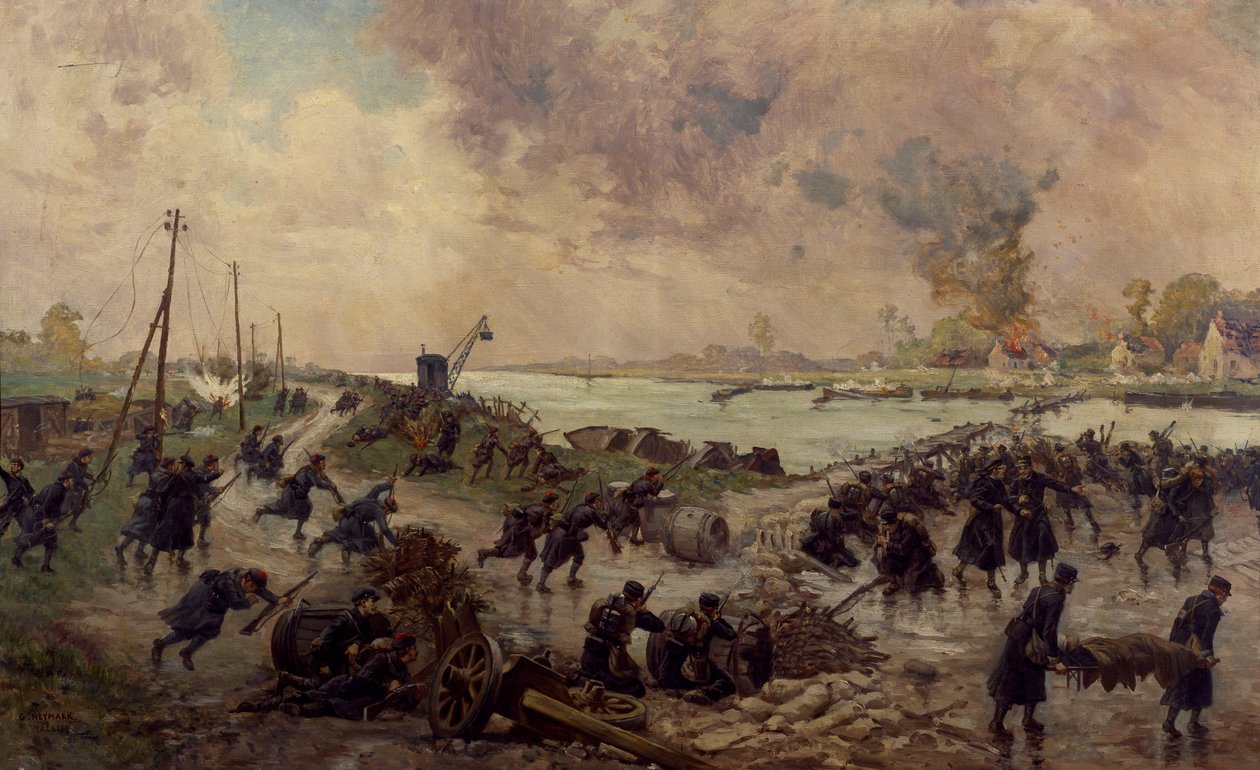 Belgian Troops in Combat on Yser, October 1914 by Pierre Ernest and Neymark Gustave Ballue