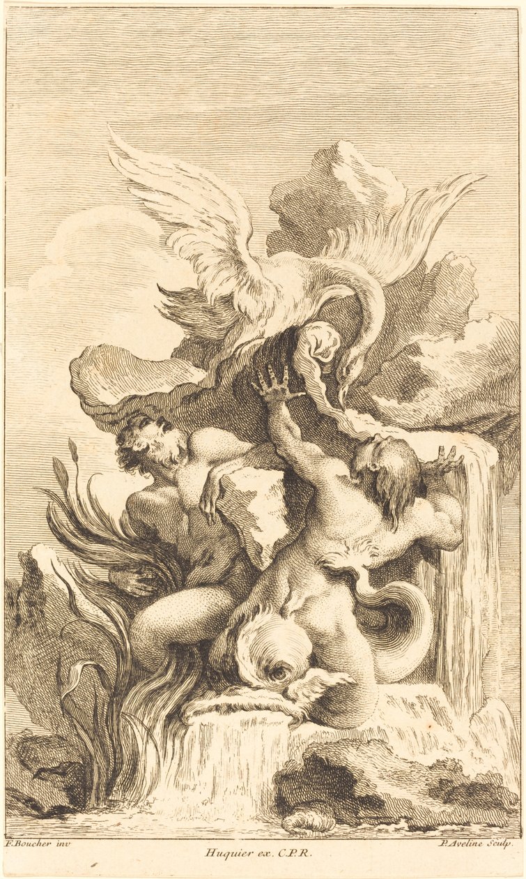 Two Tritons and a Swan by Pierre Alexandre Aveline after François Boucher